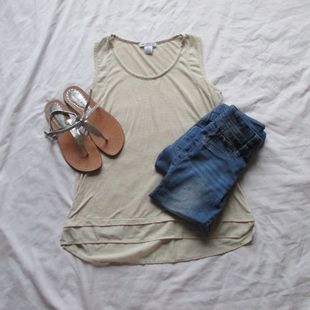 Liz Claiborne Tan Tank Top with Mesh Paneling